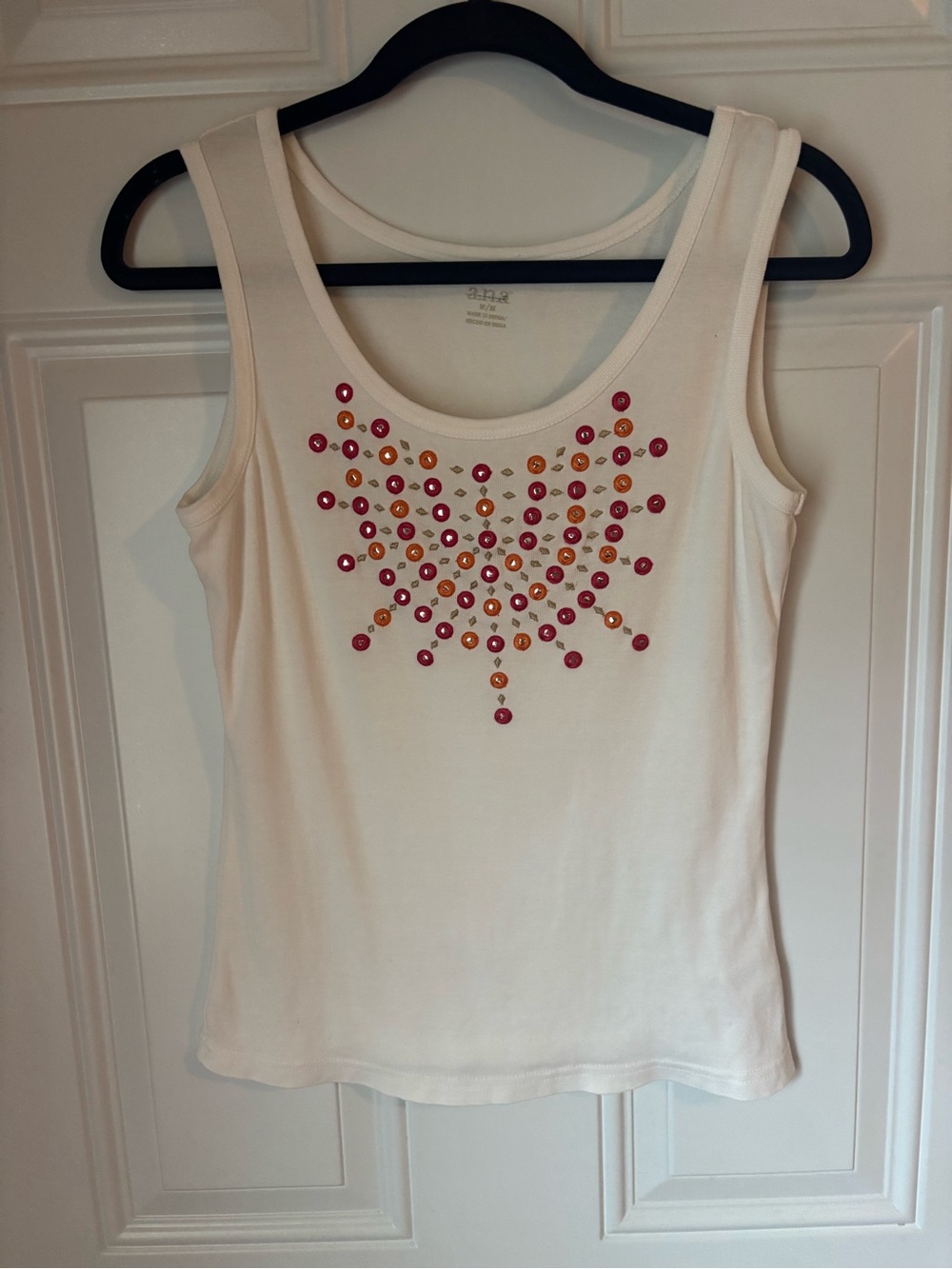 Anna Cream Tank with Pink & Orange Beaded Chest Design